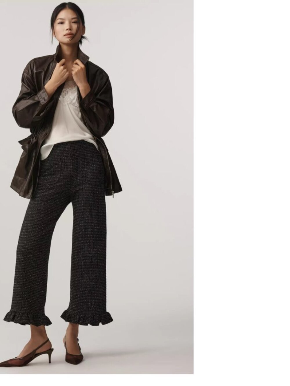 Anthropologie The Colette Crop Tweed Ruffle-Hem Pants by Maeve black 27